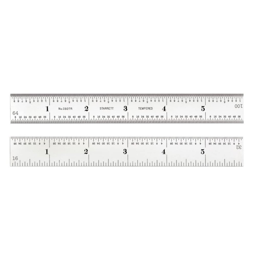 Starrett Spring Tempered Steel Rule, 6" Length, 7R Grad, 3/64" Thick