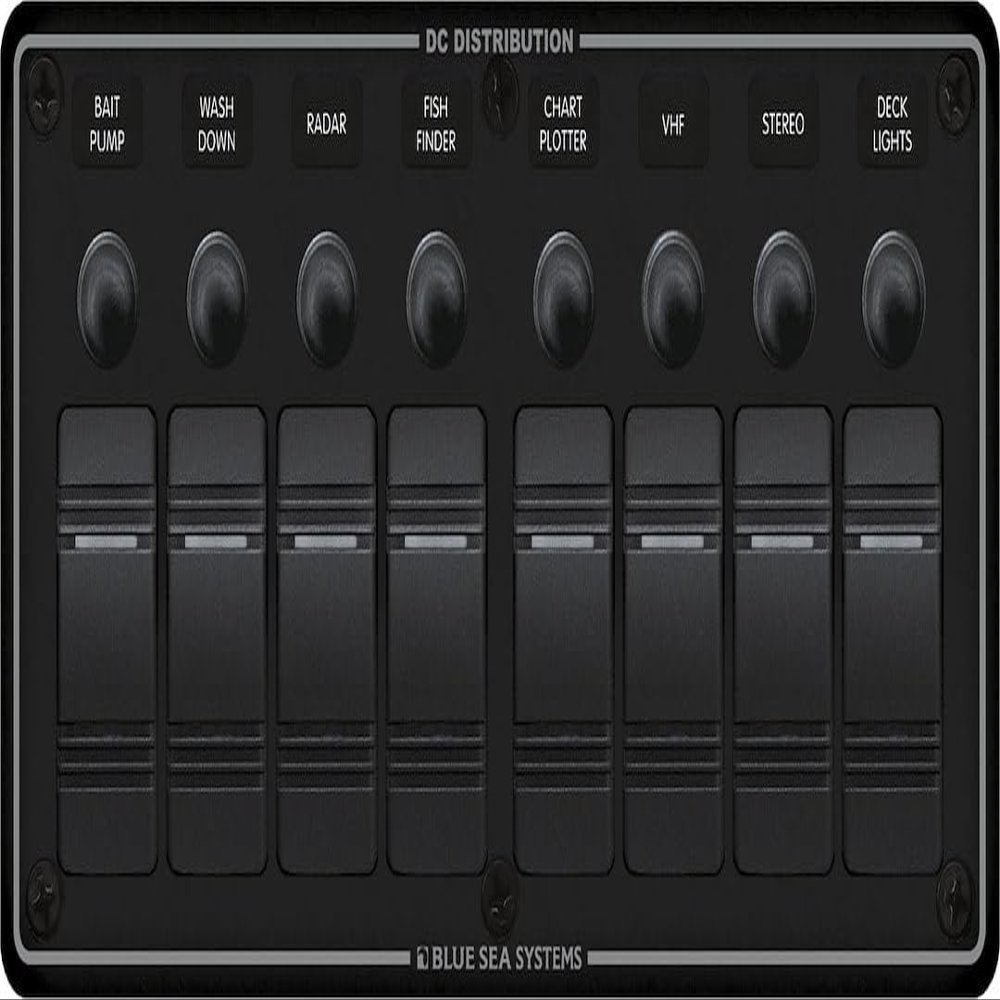 Blue Sea Systems 8-Position Water-Resistant Breaker Panel, Black