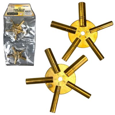 Hawk TJ9652 Universal Brass Clock/Watch Key Set, Odd & Even Sizes