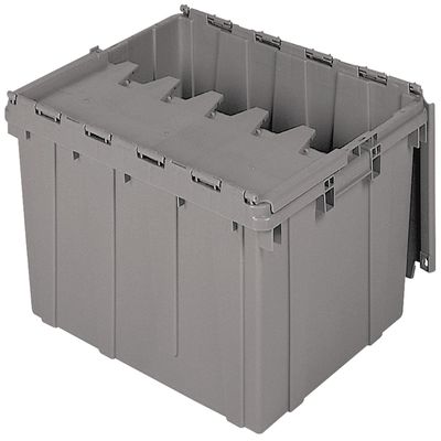 Akro-Mils 39175 Industrial Plastic Storage Tote with Hinged Attached Lid, (21.5-Inch L by 15-Inch W by 17-Inch H), Gray, (4-Pack)