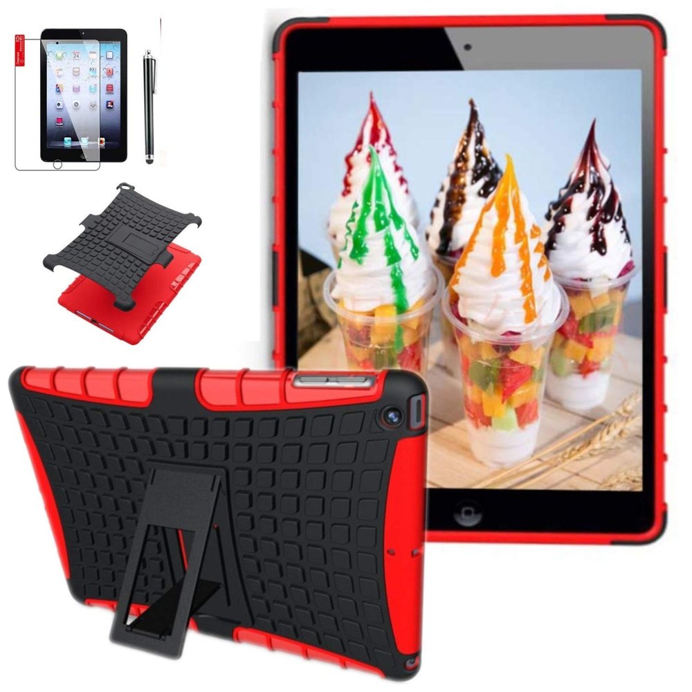 Case for Ipad 4th 3rd 2nd Generation 9.7 inch case Cover (Old Model) md510ll/A MC769ll /A Mc979ll /A Mc705ll /A A1458 A1430 A1416 2In1 TPU PC Design Cover (Red)