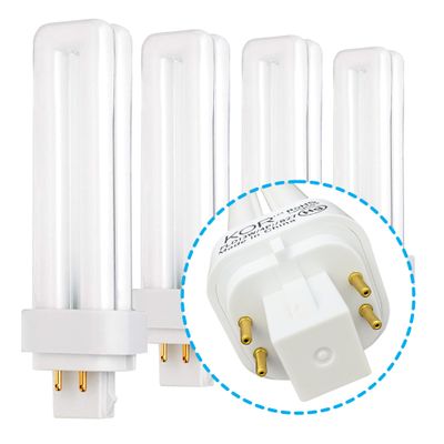 KOR 13W Double Tube CFL Light Bulbs, G24Q-1 4-Pin, 4100K Cool White, 4 Pack