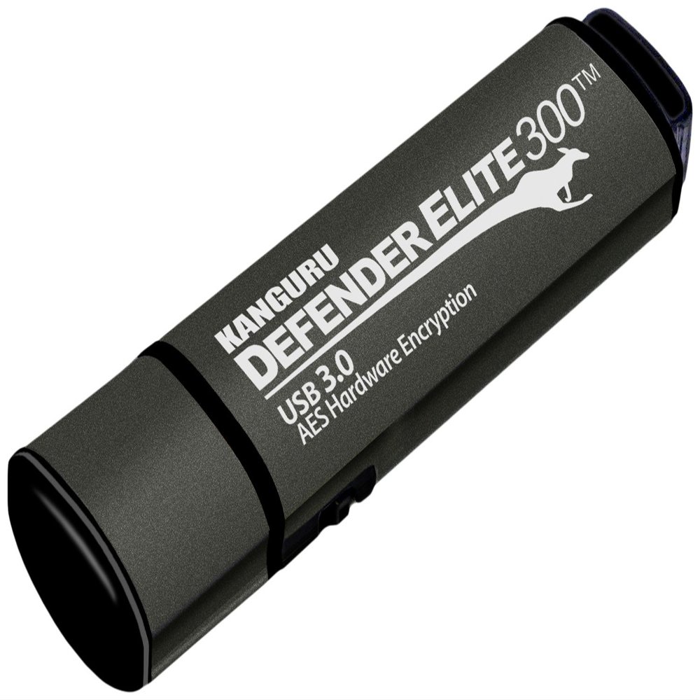 Kanguru Defender Elite300  64 GB Hardware Encrypted Flash Drive - FIPS 140-2 Certified - SuperSpeed USB 3.0  Water Resistant