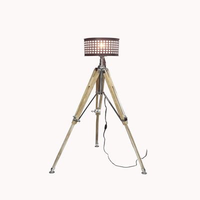 THOR INSTRUMENTS Collectible Natural Teak Wood Tripod Lamp Floor Stand Silver Finish with Matel Nikel Shade Office Decor Rustic Vintage Home Decor Gifts