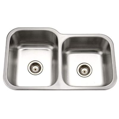 Houzer MC-3210SR-1 Medallion 32 Inch Stainless Steel Kitchen Sink, Undermount, Cabinet Compatibility, 70/30 Double Bowl Kitchen Sink, Small Bowl Right, Satin Finish