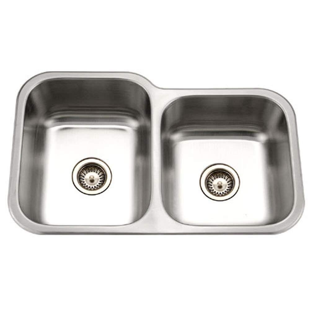 Houzer MC-3210SR-1 Medallion 32 Inch Stainless Steel Kitchen Sink, Undermount, Cabinet Compatibility, 70/30 Double Bowl Kitchen Sink, Small Bowl Right, Satin Finish