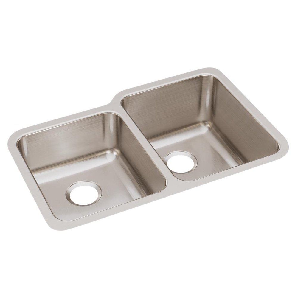 Elkay Lustertone ELUH3120L Offset Double Bowl Undermount Stainless Steel Kitchen Sink