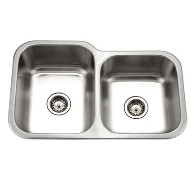 Houzer 32" Stainless Steel Undermount 60/40 Double Bowl Kitchen Sink