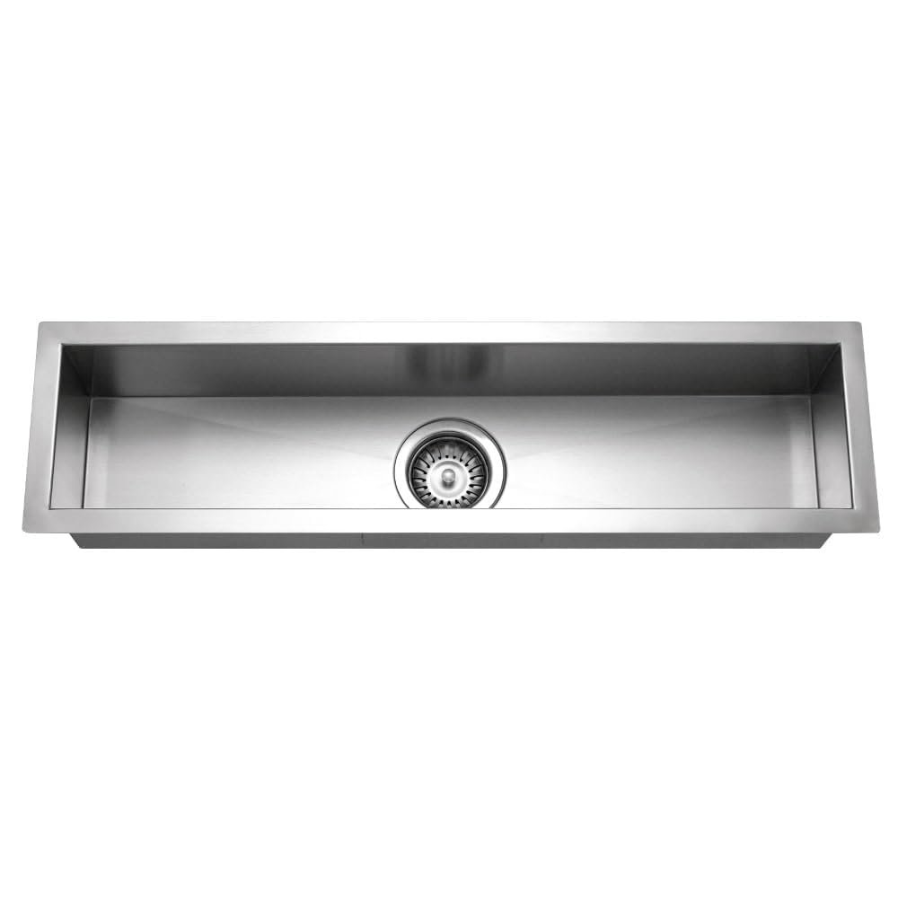 Houzer CTB-3285 Contempo 30 Inch Trough Series Stainless Steel Bar Sink, Single Bowl, Satin Finish, Strainer and Bottom Grid Accessories Included