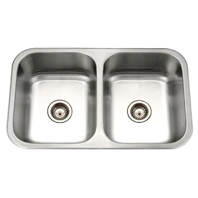 Houzer 32" Stainless Steel Undermount 50/50 Double Bowl Kitchen Sink