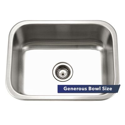 Houzer MS-2309-1 Medallion 23 Inch Classic Series Undermount Stainless Steel Single Bowl Kitchen Sink, Cabinet Compatibility, Strainer Included