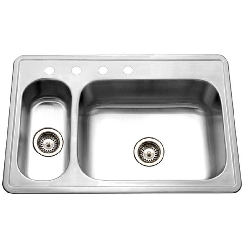 Houzer 33" Stainless Steel Topmount 80/20 Double Bowl Kitchen Sink