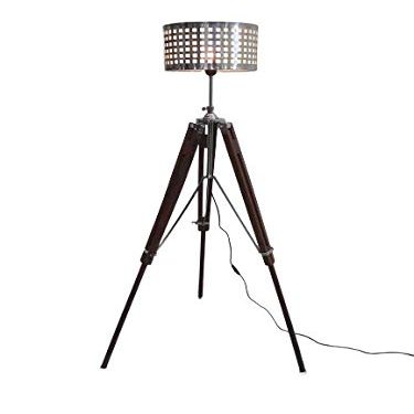 THOR INSTRUMENTS Living Room Wooden Tripod Floor Lamp with Chrome Shade Home Decor Rustic Vintage Home Decor Gifts