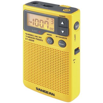 Sangean DT-400W Weather Alert Pocket Radio, AM/FM, Yellow