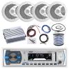 Pyle 16-25' Bay Boat Bluetooth Marine Stereo Receiver, 4 x 150W 6.5'' Marine Speakers (White), 4 Channel Waterproof Amplifier, Amp Install Kit, 18 Gauge 50 FT Speaker Wire, Antenna view 1