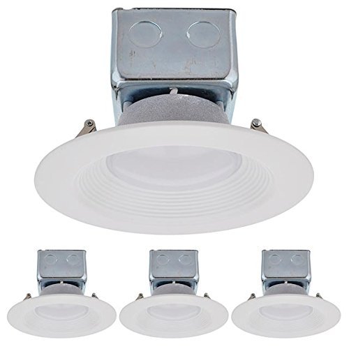 LEDwholesalers 5-6" Dimmable Retrofit 15W LED Downlight White Trim 90-CRI with Junction Box, ETL & Energy Star (4-Pack), Neutral White 4000K, 2224NWx4