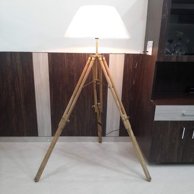 THOR INSTRUMENTS Marine Collectible Antique Brass Natural Teak Wood Home Decor Floor Standing Lamp Without Shade Rustic Vintage Home Decor Gifts