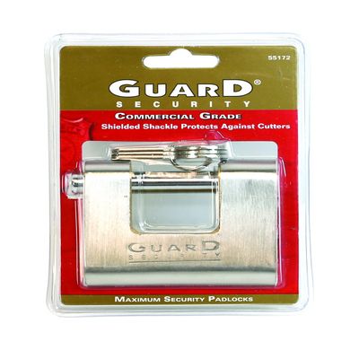Guard Security 55172 Padlock HD Brass Clad Over Solid Brass Stainless Steel Roller Bolt Weather & Rust Resistant Standard Shrouded Shackle Clamshell Pack, 3-1/4"
