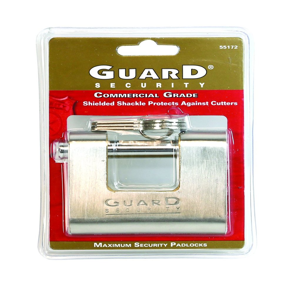 Guard Security 55172 Padlock HD Brass Clad Over Solid Brass Stainless Steel Roller Bolt Weather & Rust Resistant Standard Shrouded Shackle Clamshell Pack, 3-1/4"
