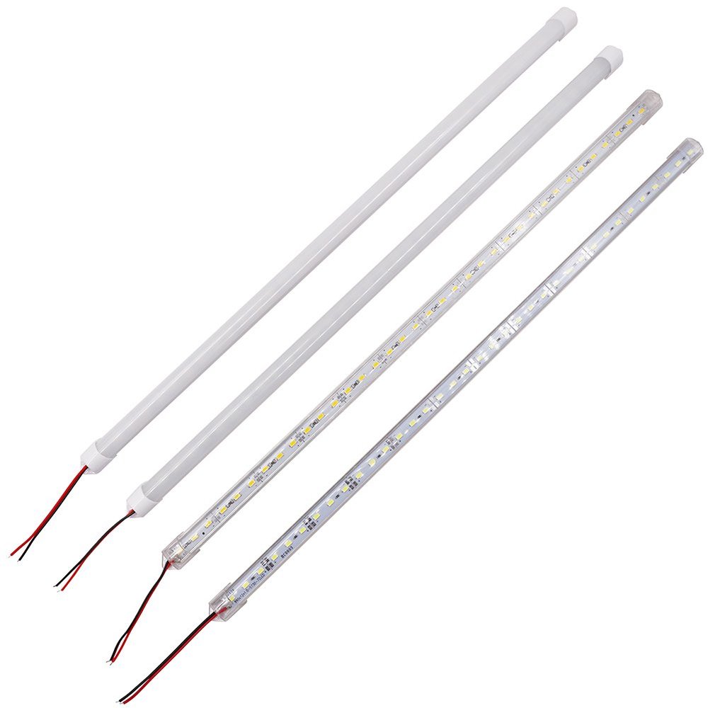 XUNATA 50cm SMD 8520 LED Rigid Strip Hard Bar Light Tube Holder Integrated Ceiling Light 12V + U Aluminium Profile (50 Sets, Milky Cover)