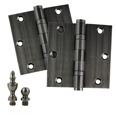 EMBASSY Door Hinge Solid Brass - 3.5 x 3.5 Inch, Heavy Duty, Pewter, Ball Bearings, Rust Resistant Pin, Architectural Designer Grade, Home Improvement, 2 Pack