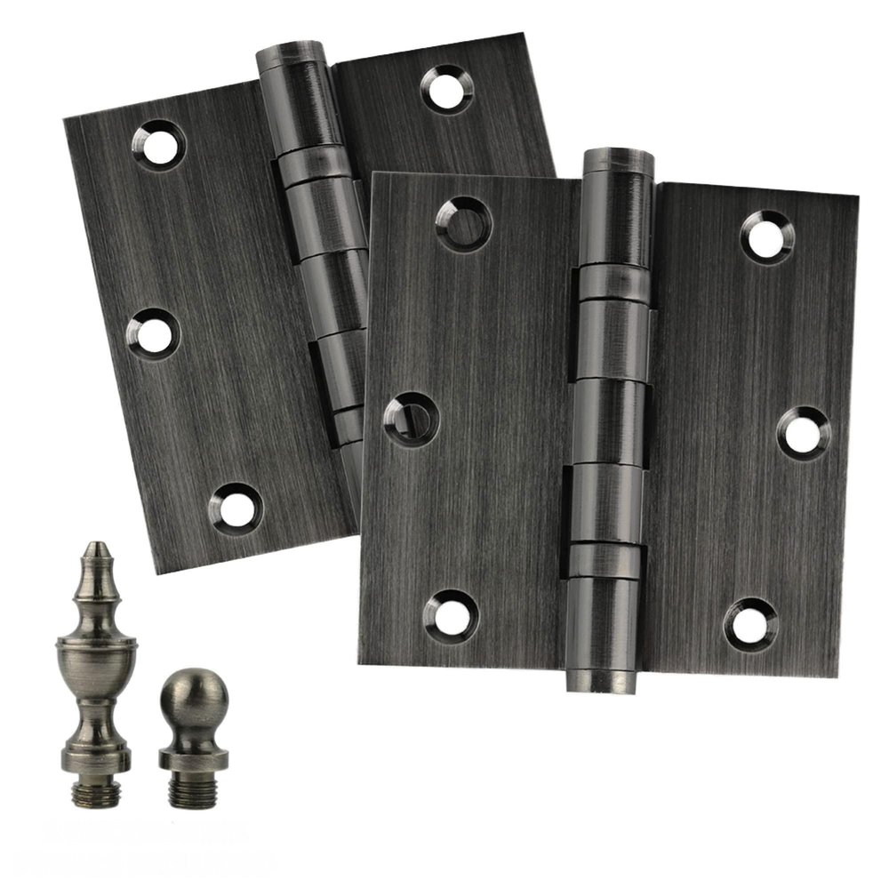 EMBASSY Door Hinge Solid Brass - 3.5 x 3.5 Inch, Heavy Duty, Pewter, Ball Bearings, Rust Resistant Pin, Architectural Designer Grade, Home Improvement, 2 Pack