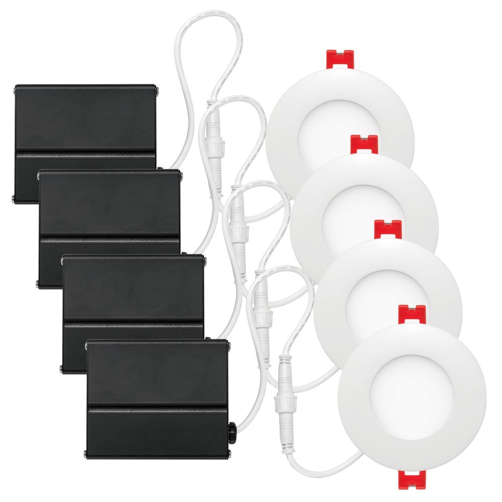 Globe Electric 91125 3" Ultra Slim LED Integrated Recessed Lighting Kit, 4-Pack, 6 Watts, Energy Star, IC and Wet Rated, Dimmer Switch Compatible, White Finish, 3.25" Hole Size, 420 Lumens, 3000K