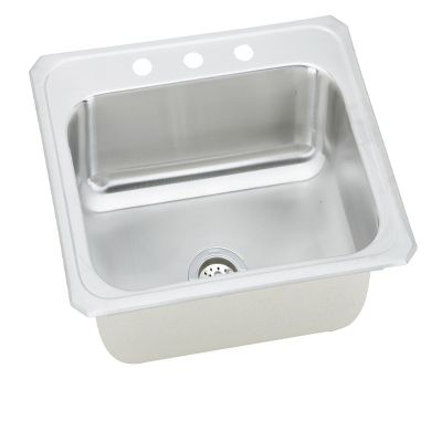 Elkay CR25212 20 Gauge Stainless Steel Single Bowl Top Mount Kitchen 2 Hole Sink, 25" x 21.25" x 6.875", Bright Satin