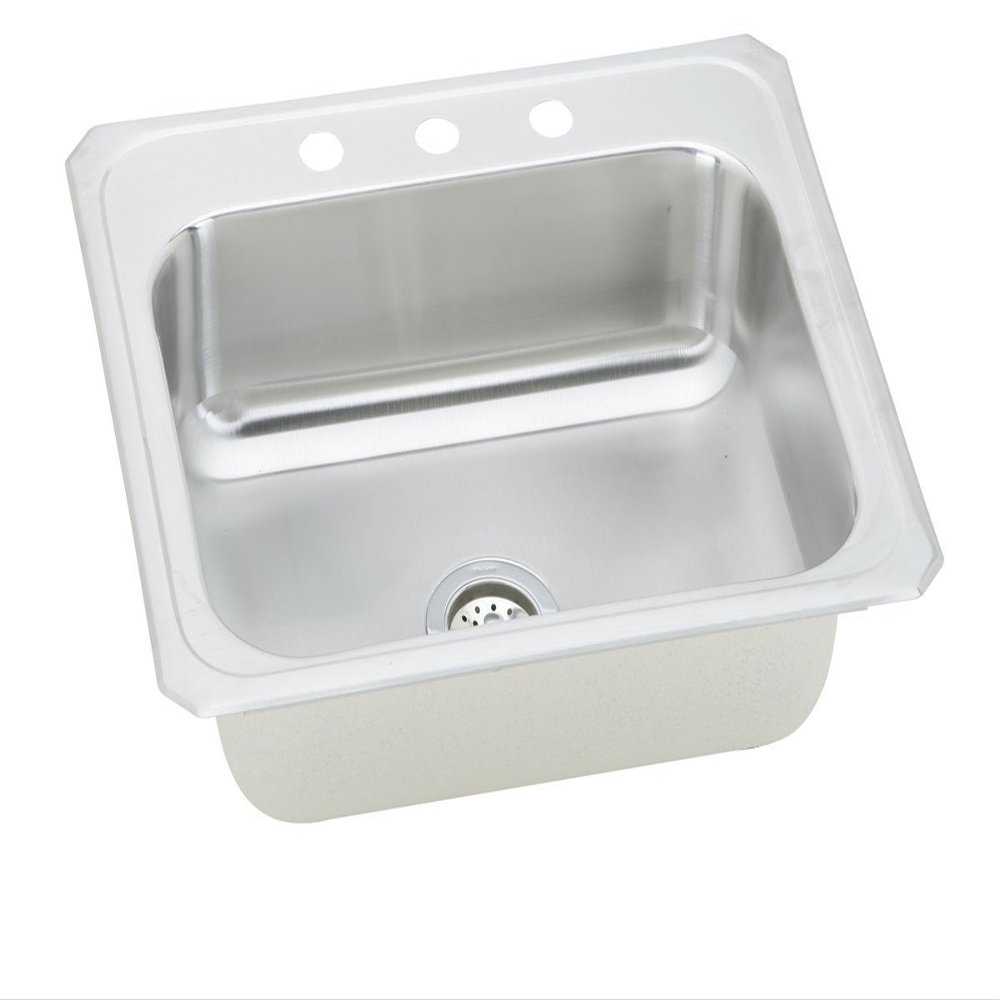 Elkay CR25212 20 Gauge Stainless Steel Single Bowl Top Mount Kitchen 2 Hole Sink, 25" x 21.25" x 6.875", Bright Satin