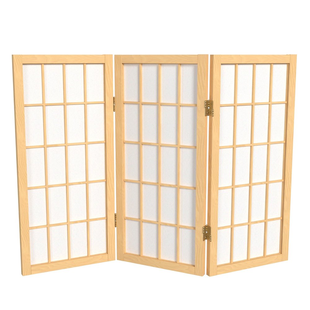 2 ft. Short Desktop Window Pane Shoji Screen - Natural - 3 Panels