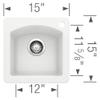 BLANCO, White 440205 DIAMOND SILGRANIT Drop-In or Undermount Bar Sink, 15" X 15" view 3