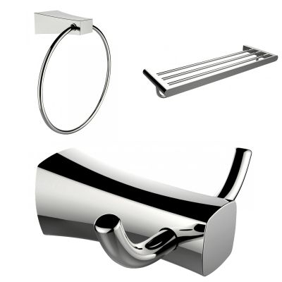 American Imaginations AI-13457 Towel Ring, Double Robe Hook and A Multi-Rod Towel Rack Accessory Set, Chrome Plated