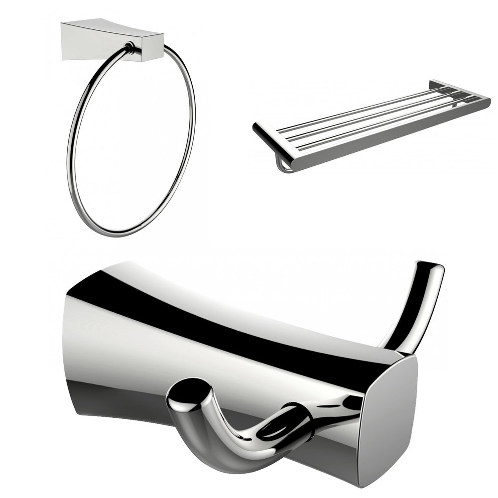 American Imaginations AI-13457 Towel Ring, Double Robe Hook and A Multi-Rod Towel Rack Accessory Set, Chrome Plated