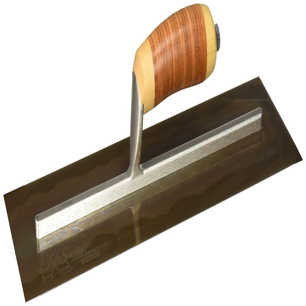 Kraft Tool CFE545L Elite Series Five Star Golden Stainless Steel Cement Finish Trowel with Leather Handle, 16 x 5-Inch
