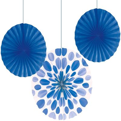 Creative Converting Solid and Polka Dots Paper Fans, 12/16, True Blue (2-Pack)