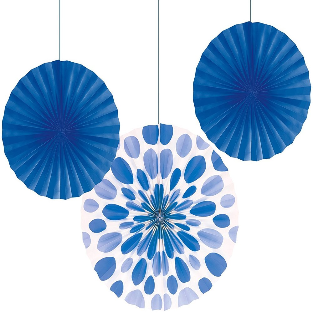 Creative Converting Solid and Polka Dots Paper Fans, 12/16, True Blue (2-Pack)