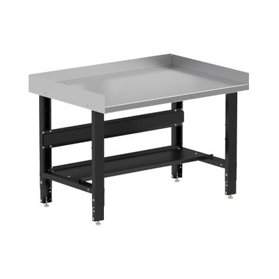 Borroughs 48" W x 34" D Heavy-Duty Industrial Workbench, Stainless Steel Top, 2000 LB Capacity, Bottom Shelf & Edge Guards, Adjustable Height 30-36"