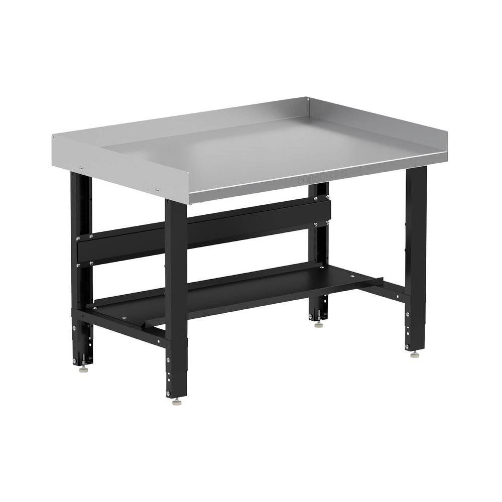 Borroughs 48" W x 34" D Heavy-Duty Industrial Workbench, Stainless Steel Top, 2000 LB Capacity, Bottom Shelf & Edge Guards, Adjustable Height 30-36"