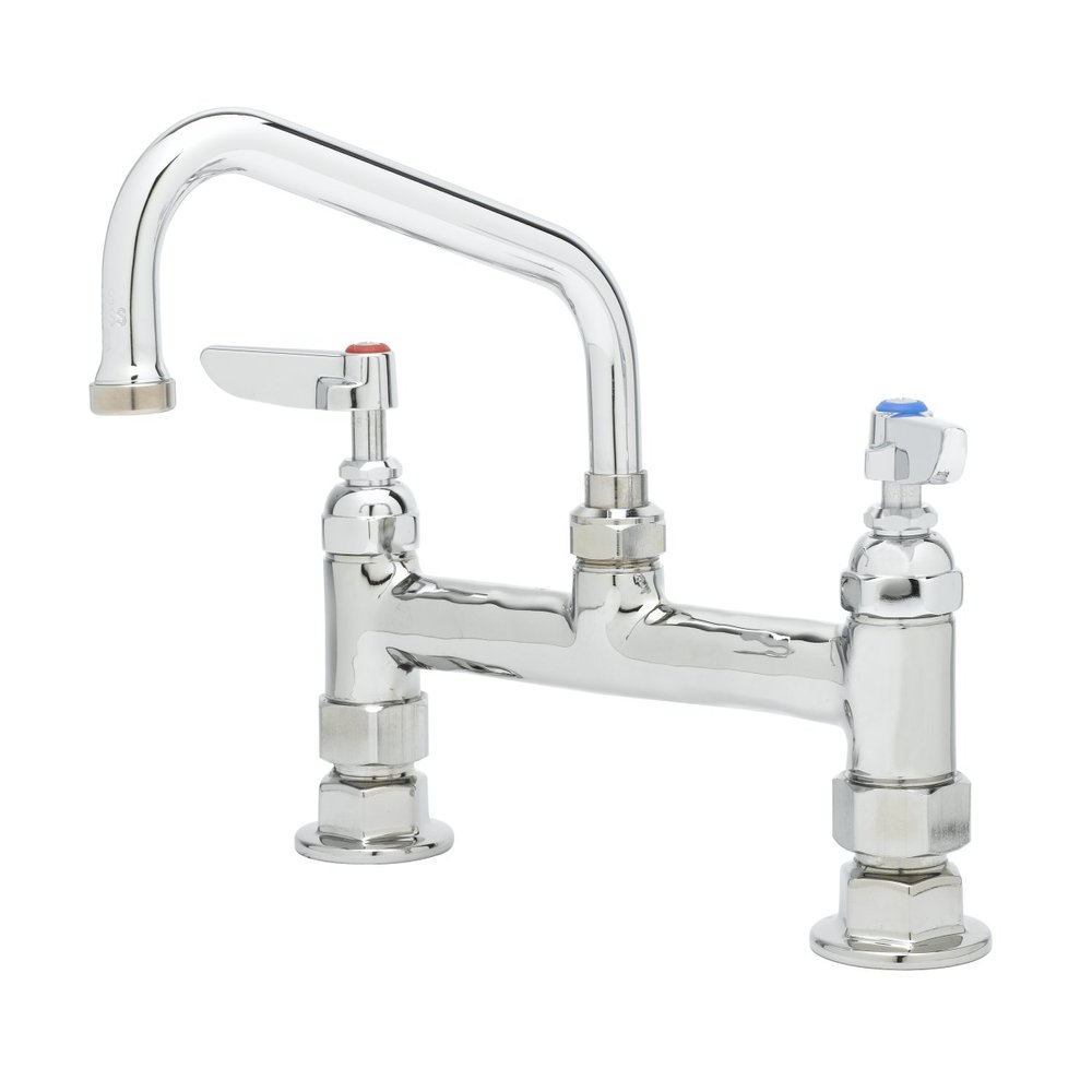 T&S Brass B-0222 Deck Mount Double Pantry Faucet with 8-Inch Centers, 6-Inch Swing Nozzle and Lever Handles, Chrome