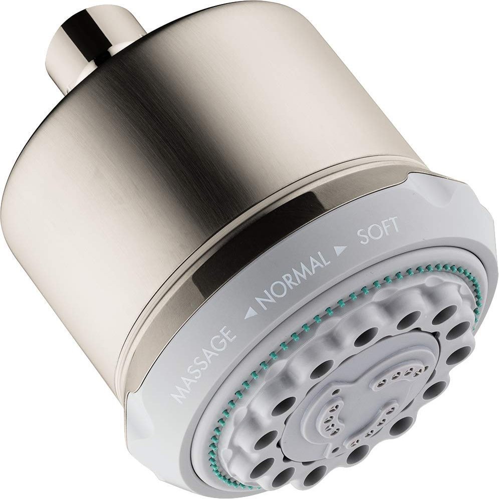 hansgrohe Clubmaster 4-inch Easy Clean Easy Install Showerhead Modern 3-Spray Full, Pulsating Massage, Soft spray with QuickClean in Brushed Nickel, 28496821