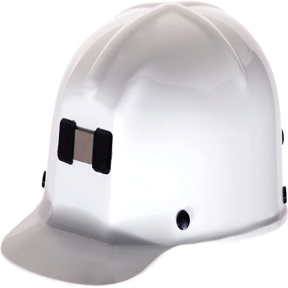 MSA 91522 Comfo-Cap Safety Hard Hat with Staz-on Pinlock Suspension | Polycarbonate Shell, Non-Slotted W/ Lamp Bracket and Cord Holder - Standard Size in White