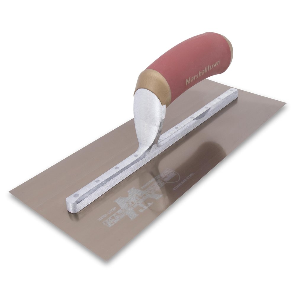 MARSHALLTOWN PermaShape Finishing Trowel, 11 x 4.5 Inch Broken-In Golden Stainless Steel Concrete Tool, Made in the USA, PB1GSD