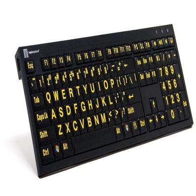 Logickeyboard XL Print nero Pc slim line yellow on black keyboard compatible with Windows XP, Vista, 7 - 10 -Part: LKBU-LPYB-BJPU-US