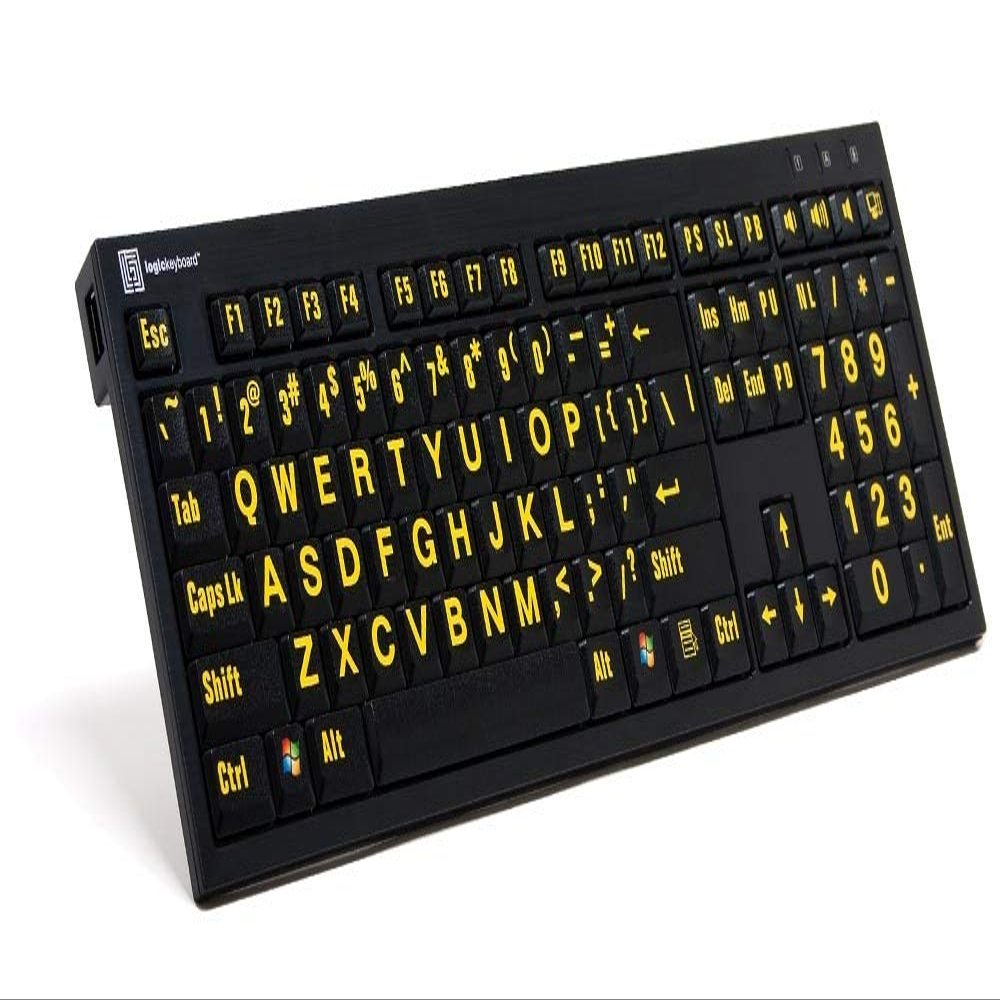 Logickeyboard XL Print nero Pc slim line yellow on black keyboard compatible with Windows XP, Vista, 7 - 10 -Part: LKBU-LPYB-BJPU-US