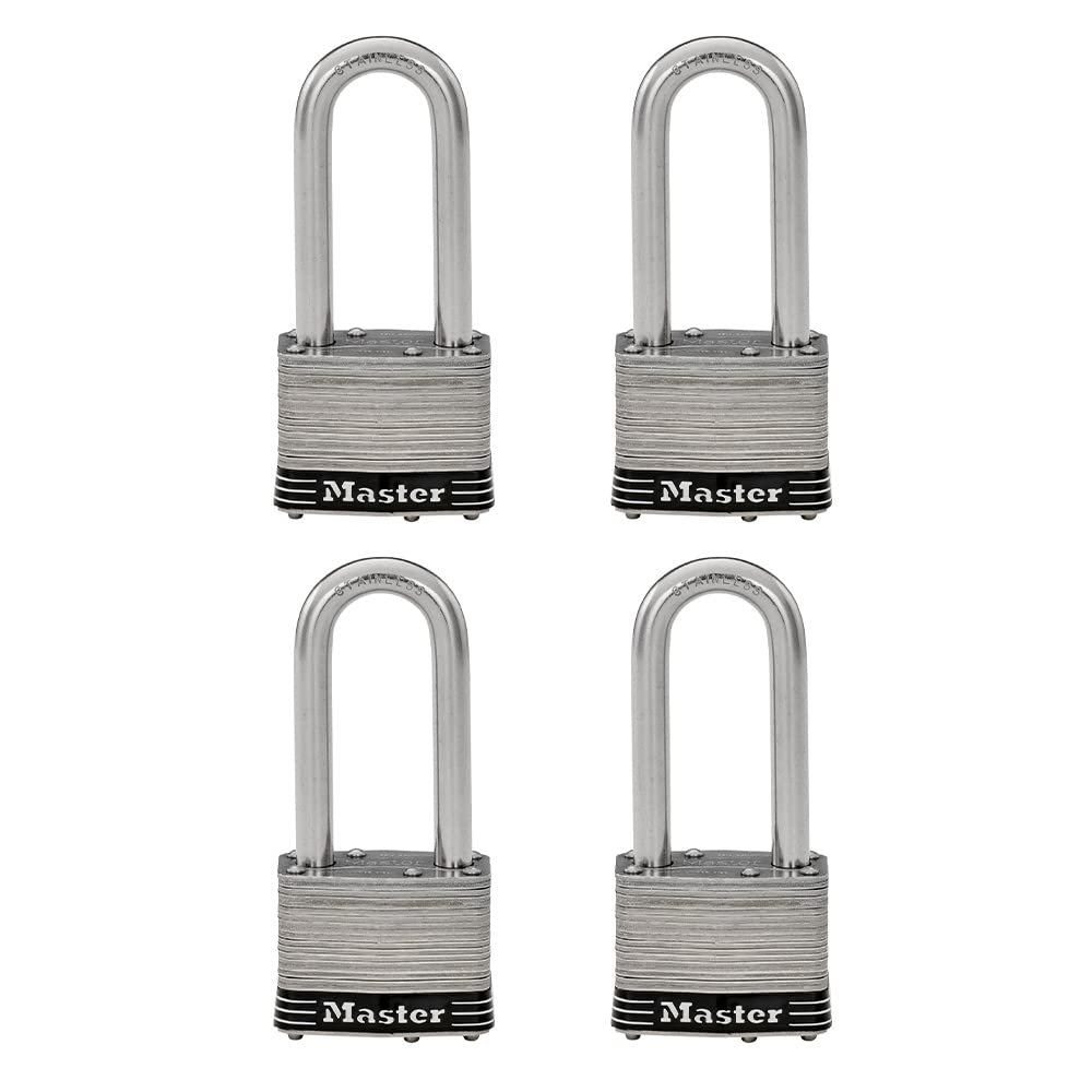 Master Lock 5SSQLJ Stainless Steel Outdoor Padlock with Key, 4 Pack Keyed-Alike