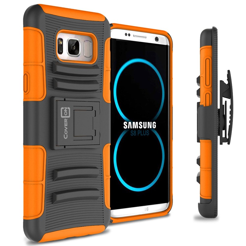 CoverON Kickstand Belt Clip Explorer Series for Samsung Galaxy S8 Plus Holster Case, Orange on Black