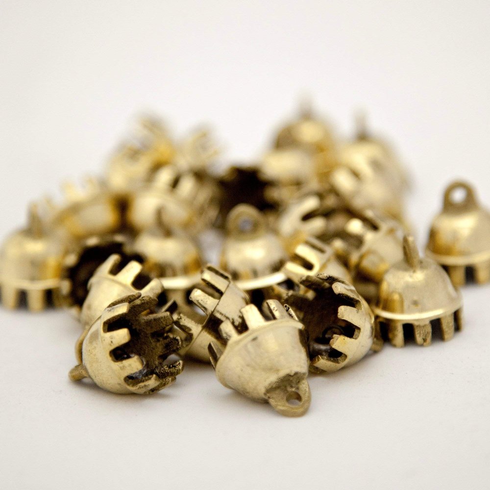 Dozen Mini Brass Claw Bells (.8"-1" H), Camel Bells for Jewelry, Clothing, Curtains, Decorative Accent, Chimes