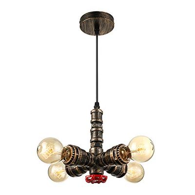 NIUYAO Industrial Vintage Bare Edison Bulbs Water Pipes Pendant Light Chandelier Rustic Hanging Lighting Fixture with 4 Bulb Sockets 160W Painted Finish 444809