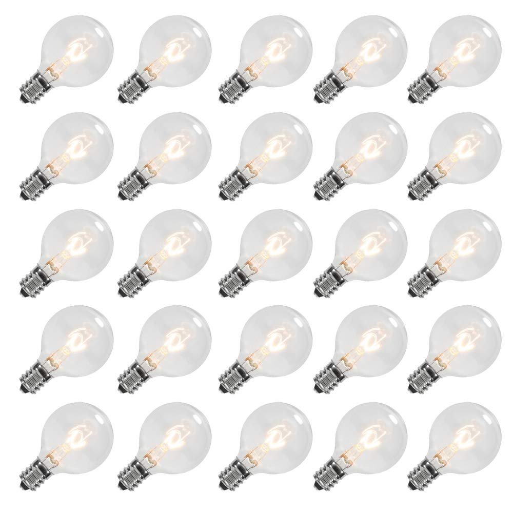 GOOTHY G40 Replacement Bulbs, 120V 5W Incandescent Light Bulbs, E12 Candelabra Base, 1.5 Inch Clear Globe Replacement Light Bulbs for Indoor Outdoor String Lights, Warm White -25 Pack