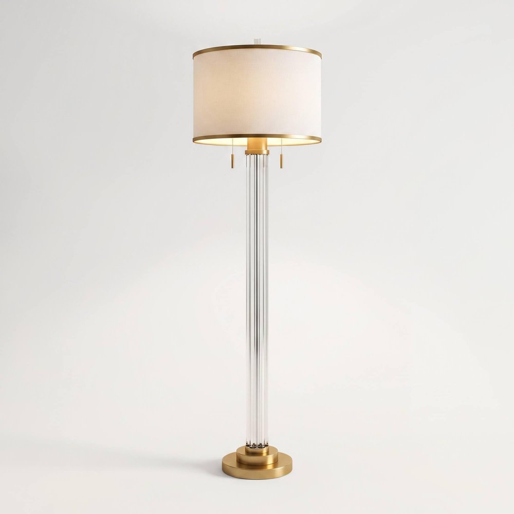 Cadence 62" Tall Satin Brass and Crystal Column Floor Lamp